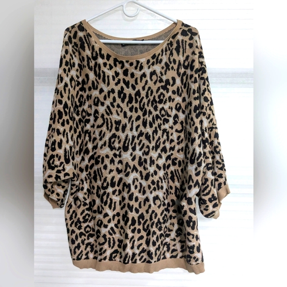 New York & Company Sweaters - New York & Company Leopard Oversized 3/4 Sleeve Sweater